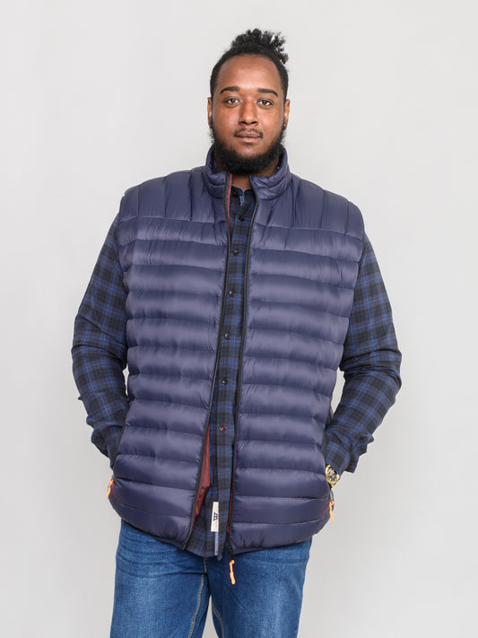 WICKHAM 1 -D555 Navy Blue Puffer Gilet with Burgundy Lining