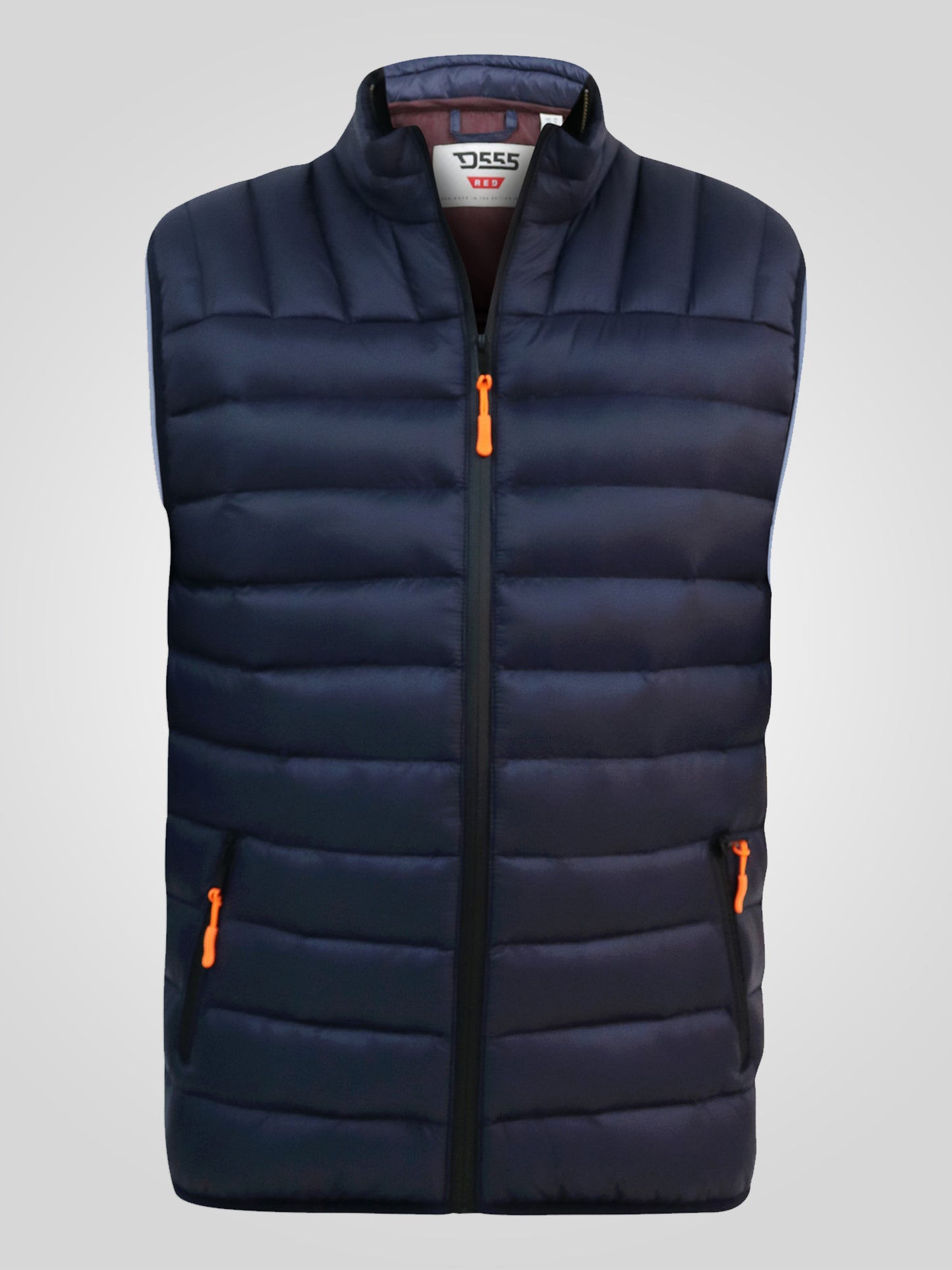 WICKHAM 1 -D555 Navy Blue Puffer Gilet with Burgundy Lining
