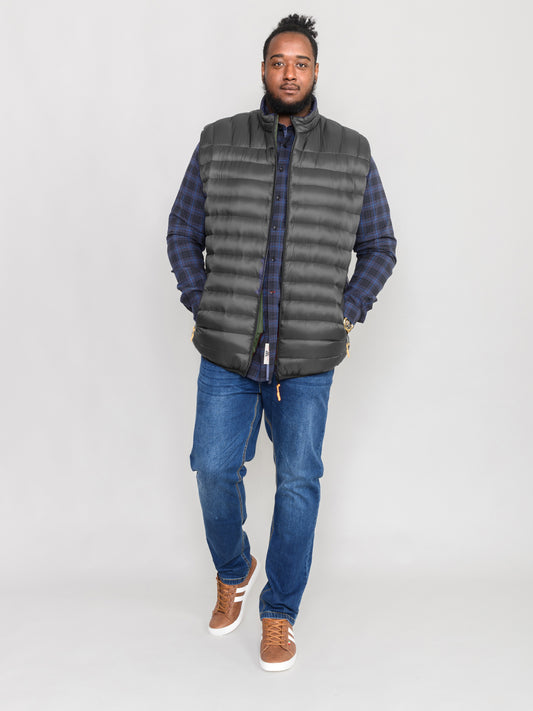 WICKHAM 2 -D555 Black Puffer Gilet with Khaki Lining