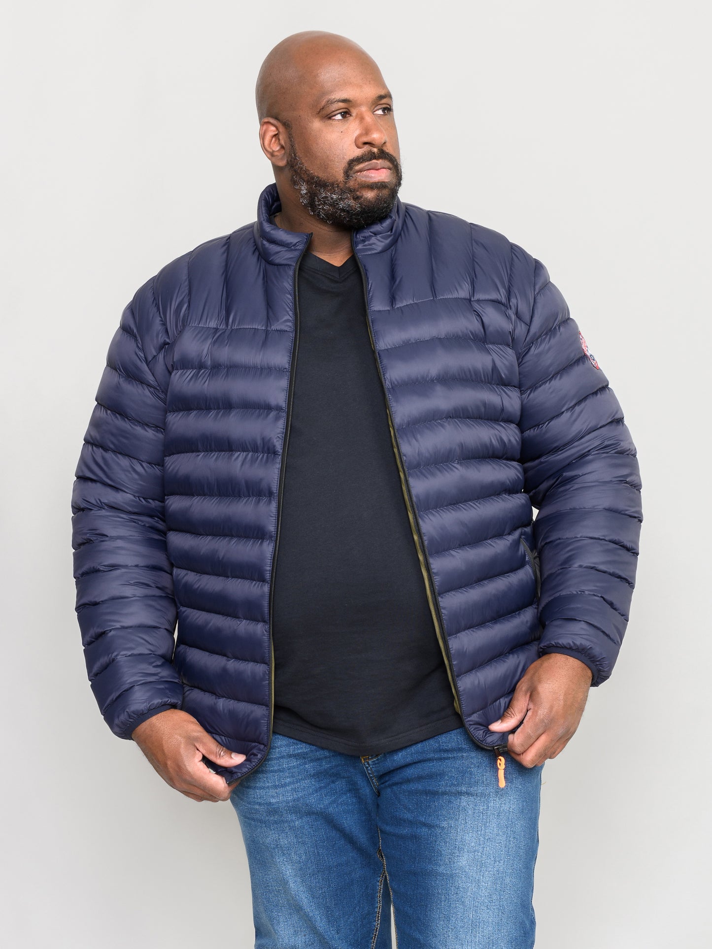 LIMEHOUSE 1 -D555 Navy Blue Puffer Jacket with Sleeve Patch