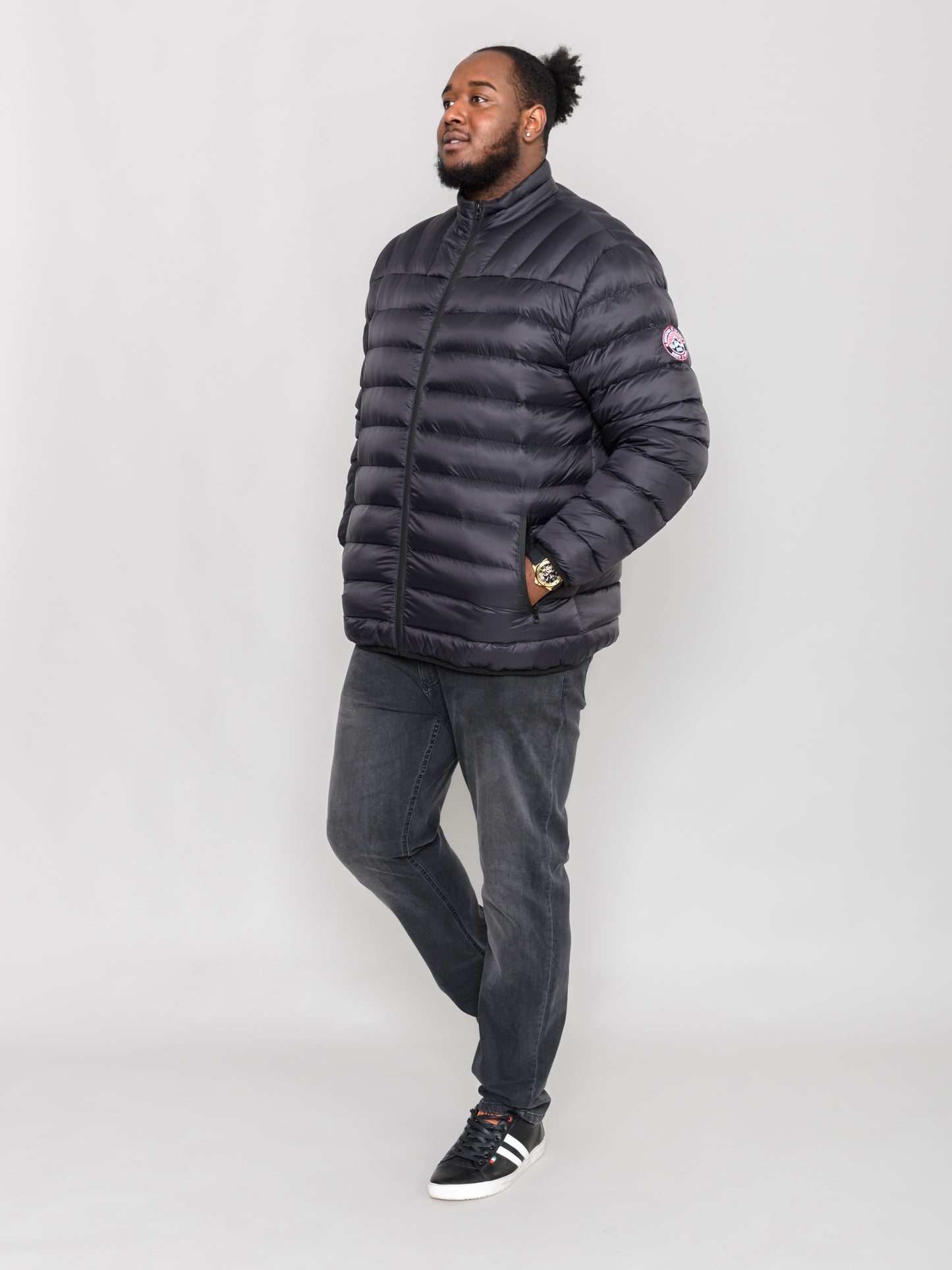 LIMEHOUSE 2 -D555 Black Puffer Jacket with Sleeve Patch