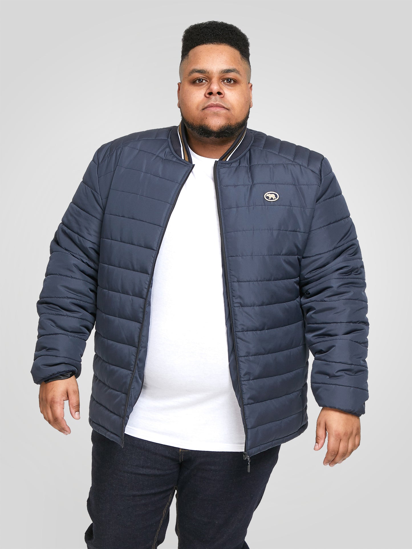 JEREMY 1-D555 Navy Puffer Jacket With Rib Collar And Tipping