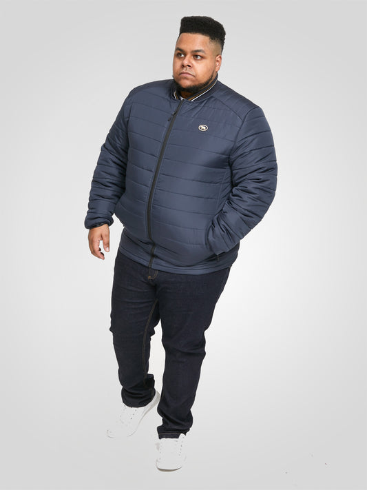JEREMY 1-D555 Navy Puffer Jacket With Rib Collar And Tipping