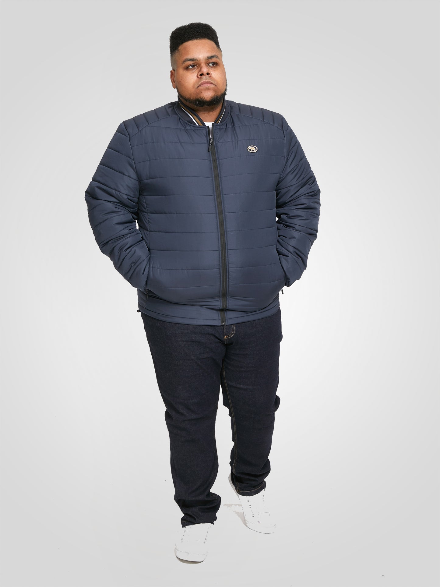 JEREMY 1-D555 Navy Puffer Jacket With Rib Collar And Tipping