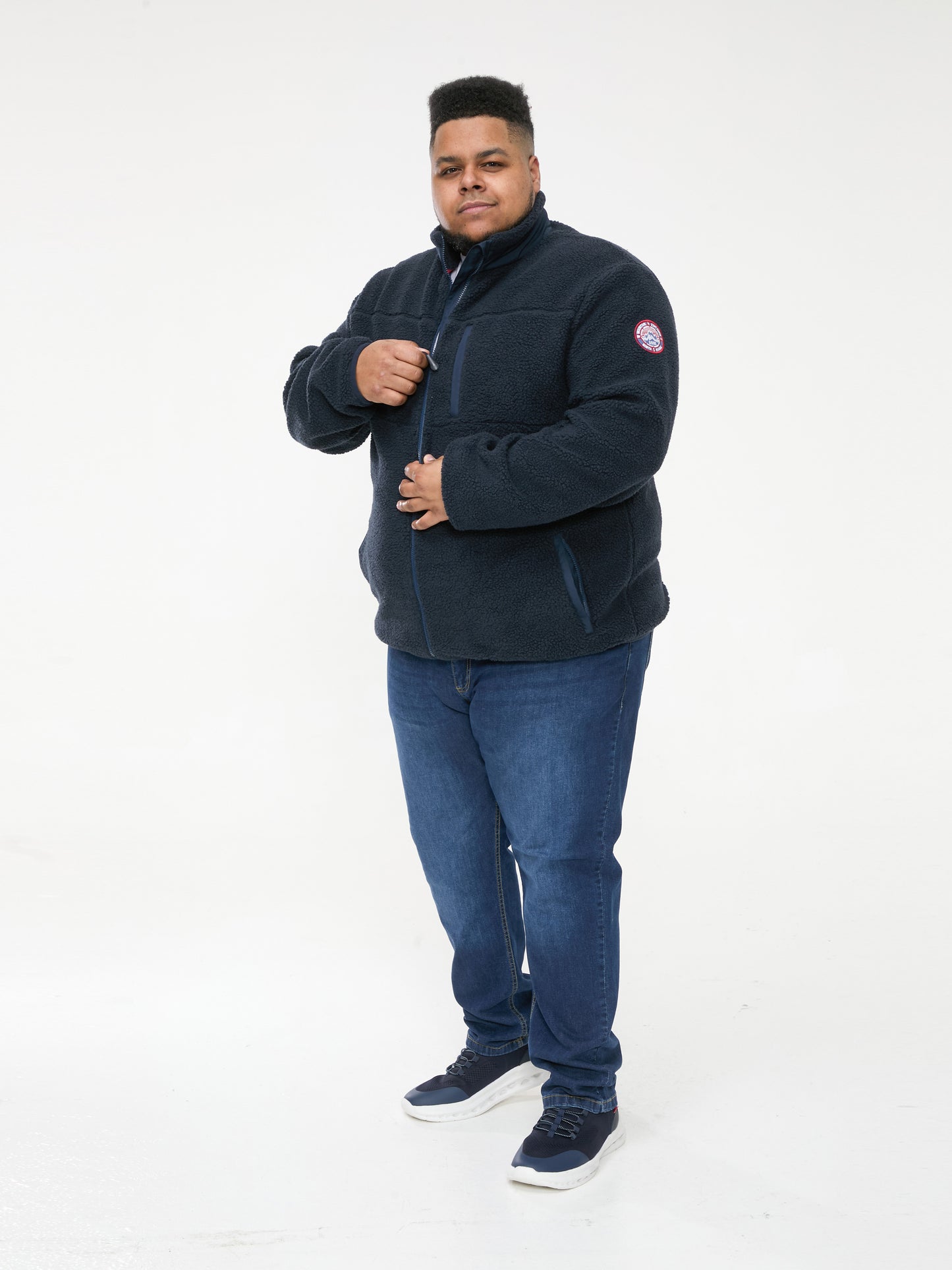 SMITH -D555 Navy Blue Zip Through Sherpa Fleece Jacket