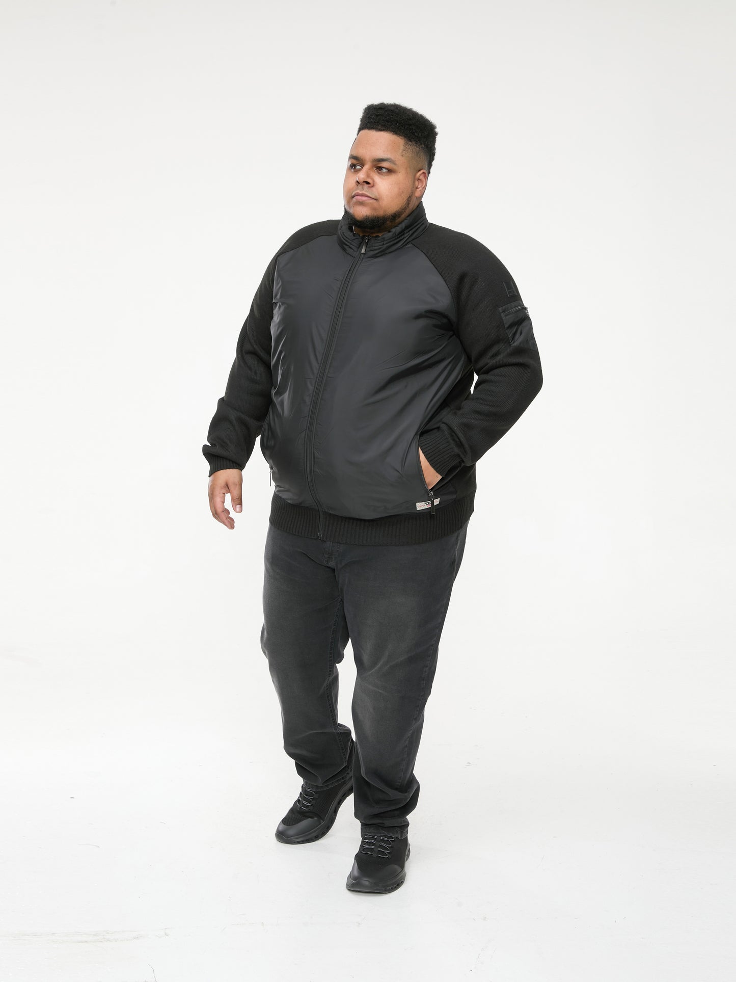 MARSDEN -D555 Black Hybrid Knitted Jacket Lined with Bonded Fleece