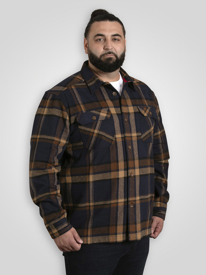ALDERSHOT -D555 Navy Tan Check Heavy Shacket Overshirt