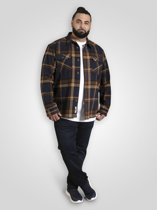 ALDERSHOT -D555 Navy Tan Check Heavy Shacket Overshirt