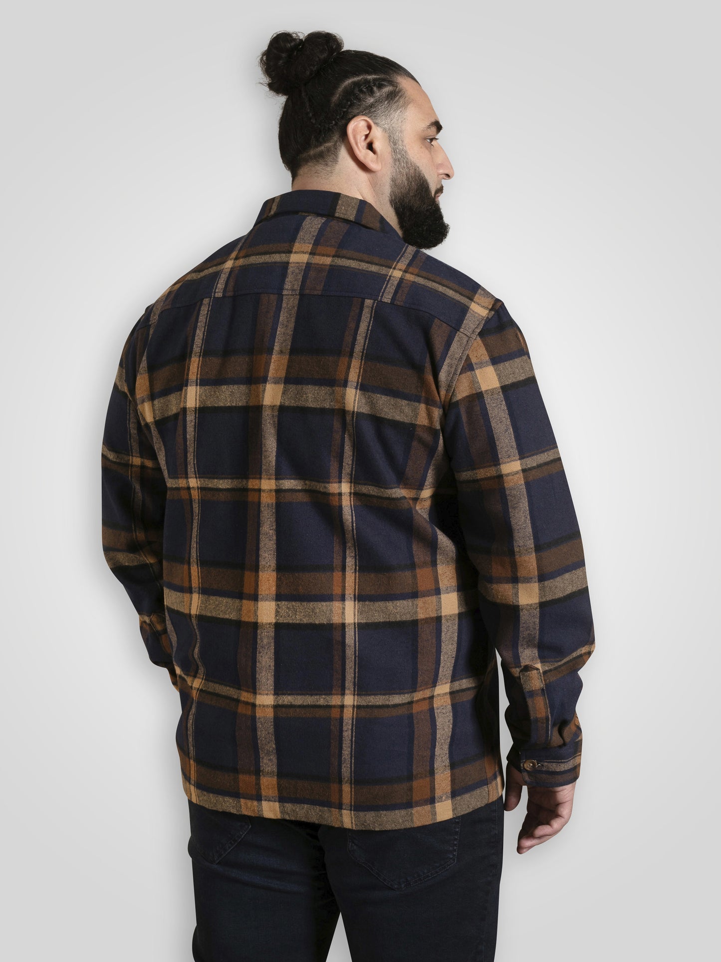 ALDERSHOT -D555 Navy Tan Check Heavy Shacket Overshirt