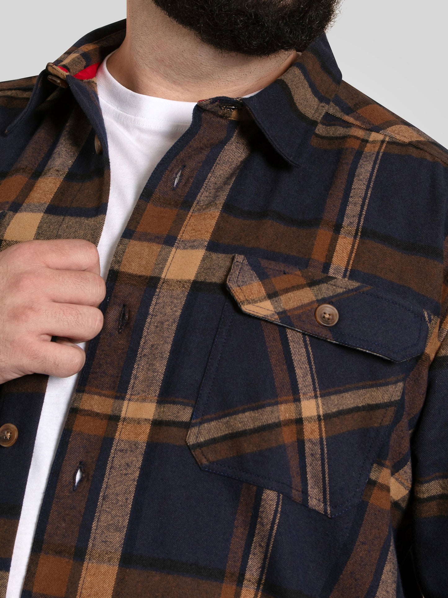 ALDERSHOT -D555 Navy Tan Check Heavy Shacket Overshirt