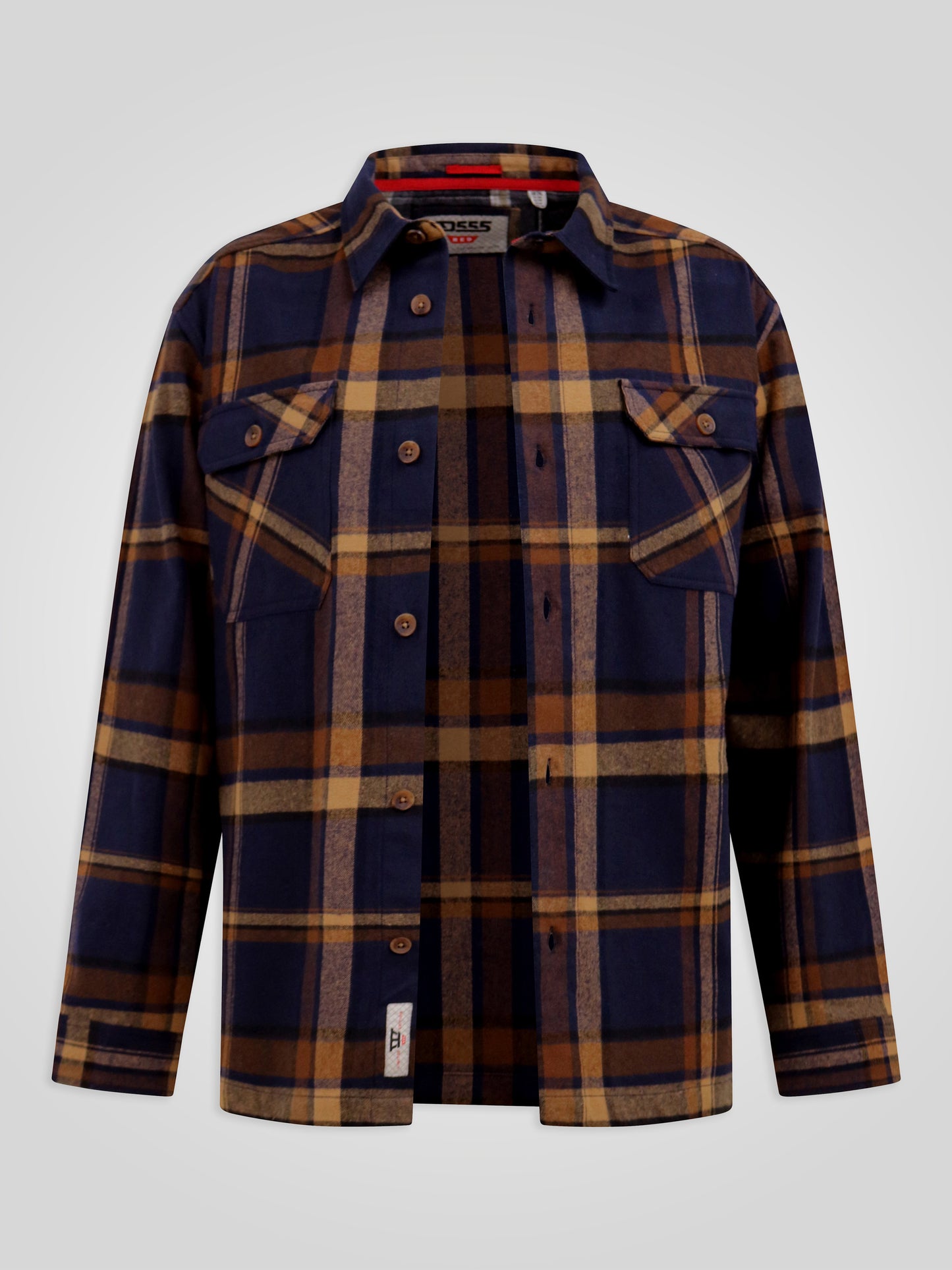 ALDERSHOT -D555 Navy Tan Check Heavy Shacket Overshirt