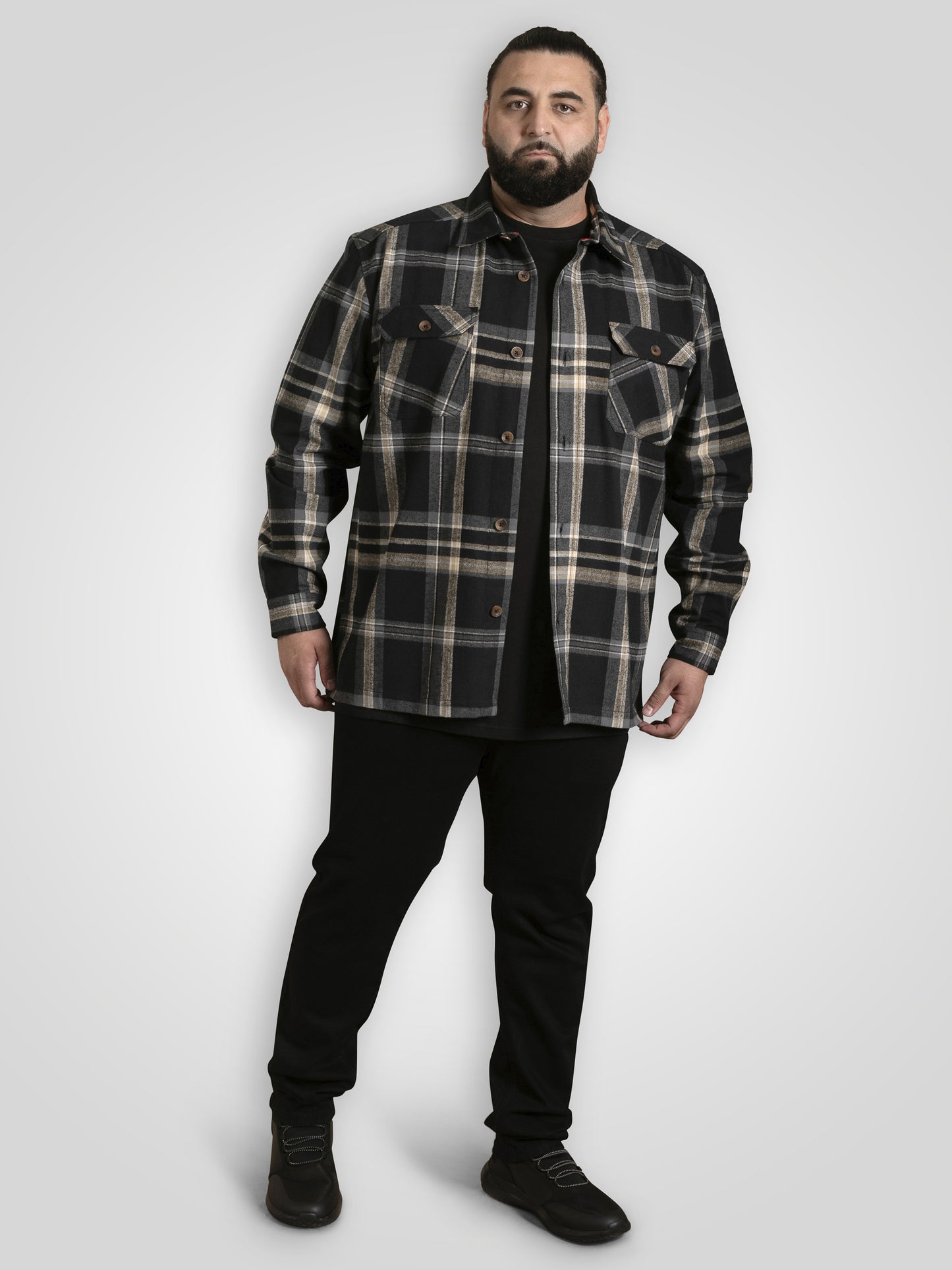 FALKIRK -D555 Black Grey Check Heavy Shacket Overshirt