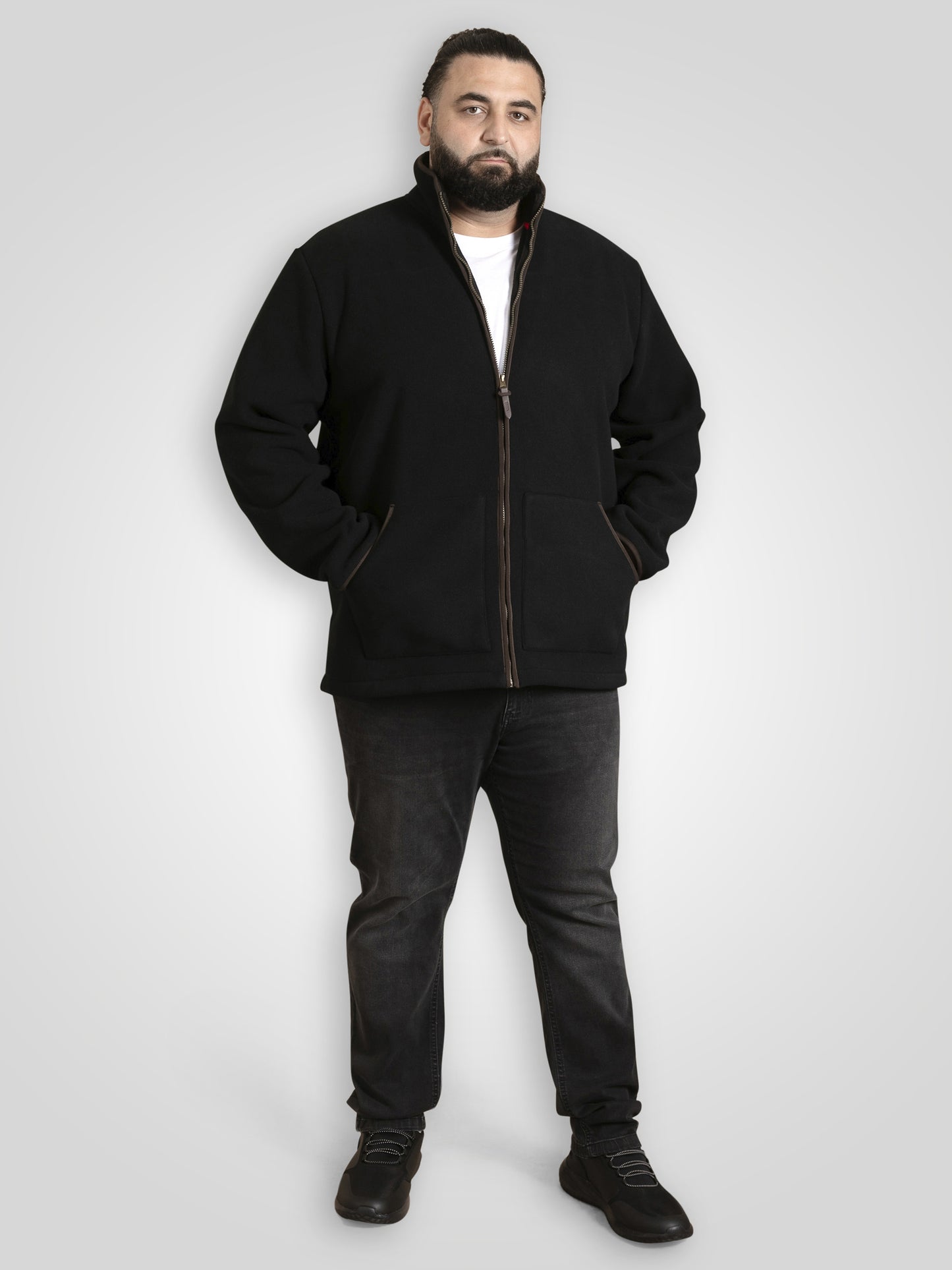 LOUTH -D555 Black Bonded Micro Fleece Jacket with Sherpa Lining