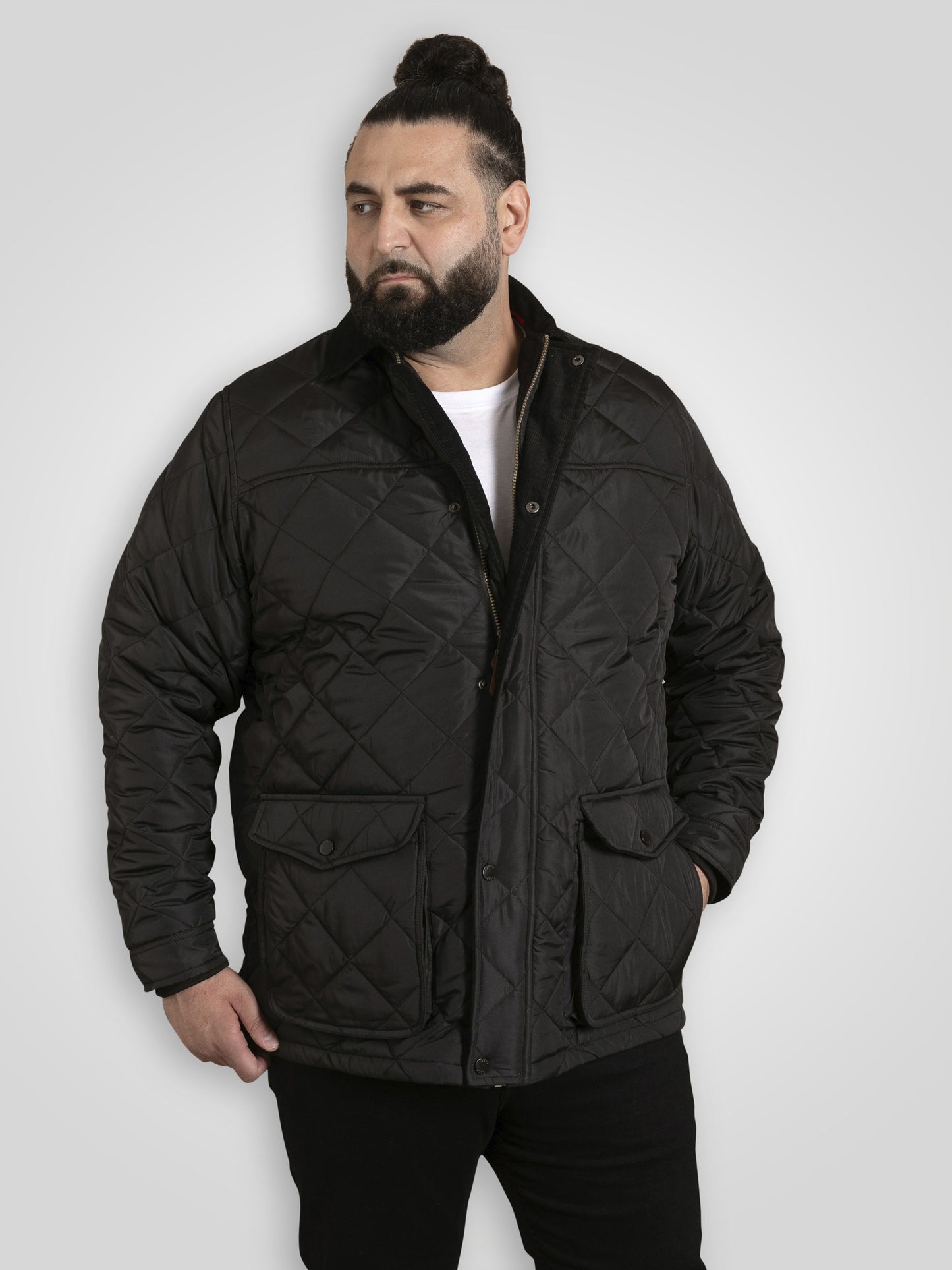 HARBOROUGH -D555 Black Quilted Jacket with Corduroy Collar