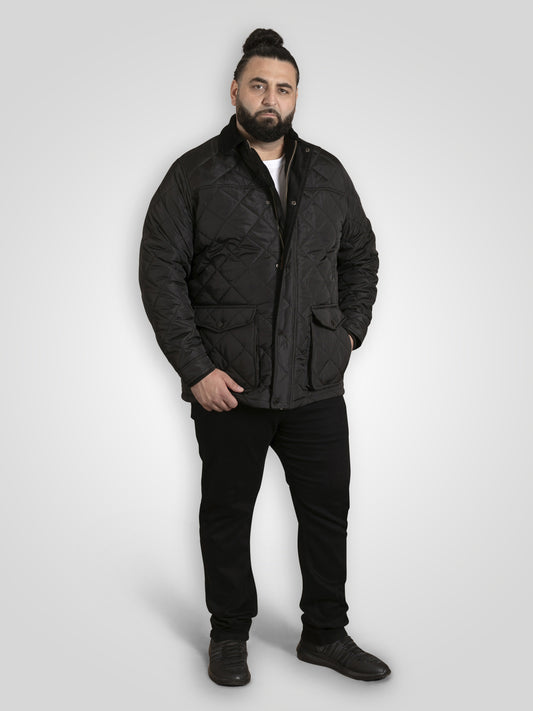 HARBOROUGH -D555 Black Quilted Jacket with Corduroy Collar