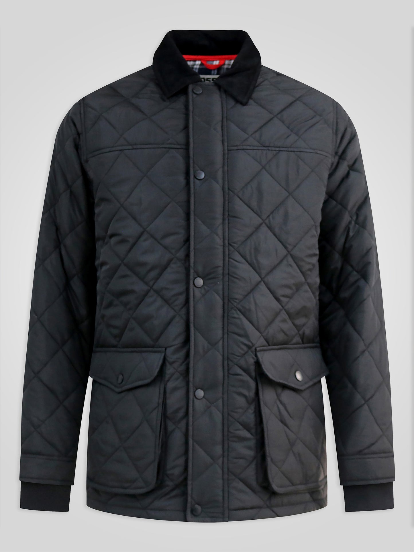 HARBOROUGH -D555 Black Quilted Jacket with Corduroy Collar