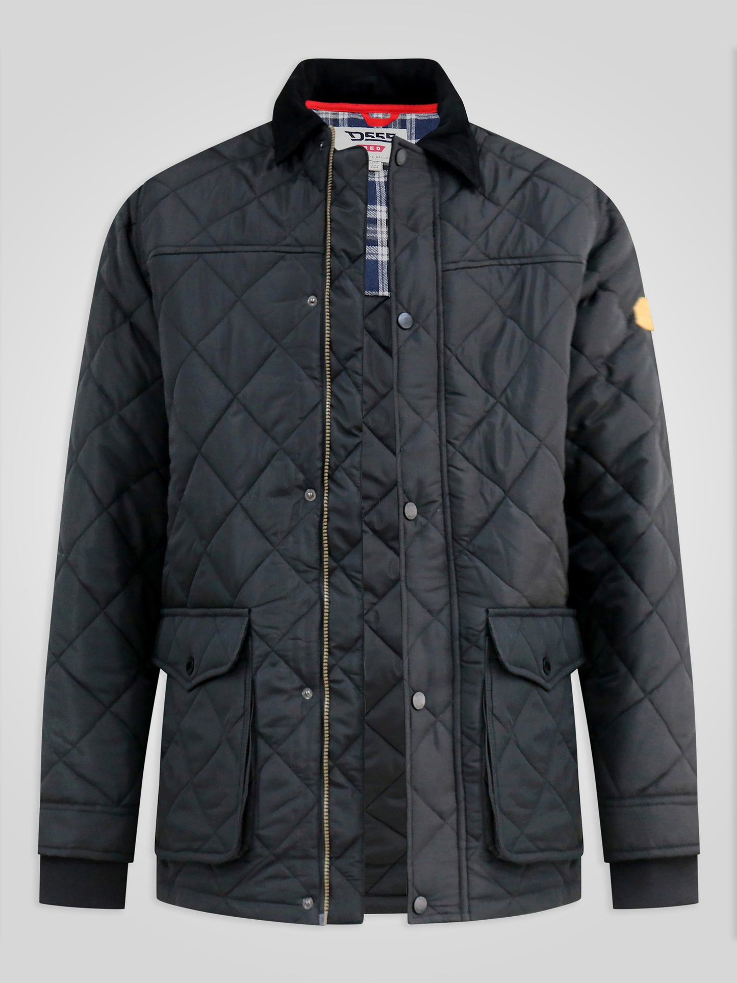 HARBOROUGH -D555 Black Quilted Jacket with Corduroy Collar