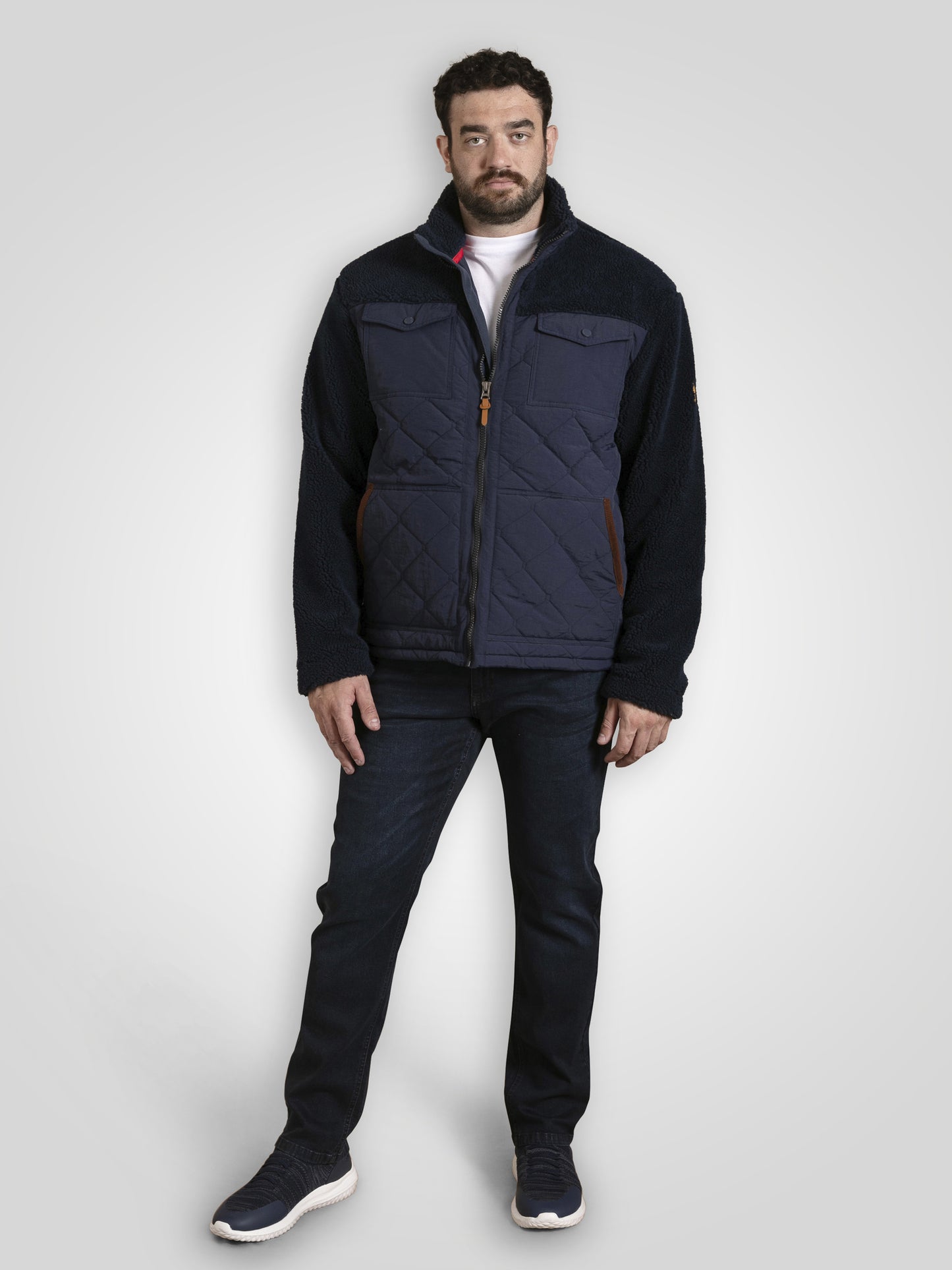 NORTHAMPTON -D555 Navy Blue Hybrid Sherpa Quilted Fleece Jacket