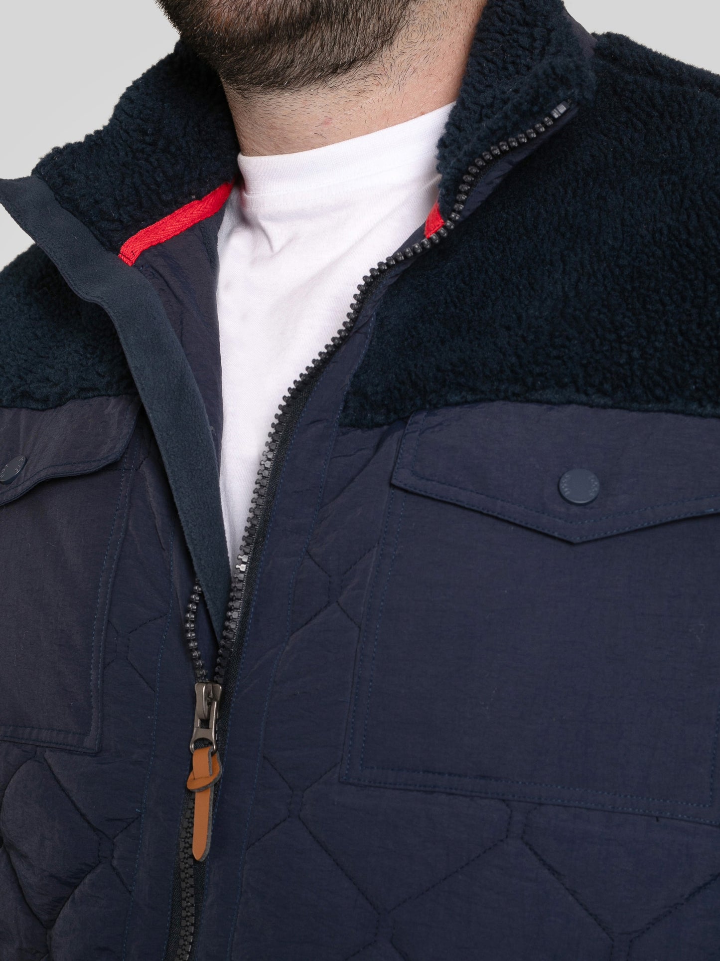 NORTHAMPTON -D555 Navy Blue Hybrid Sherpa Quilted Fleece Jacket