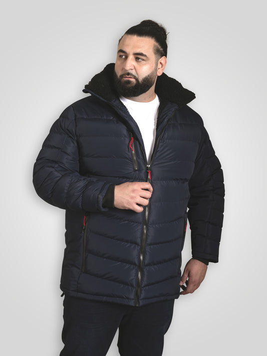 WORKINGTON -D555 Navy Blue Hooded Padded Jacket with Sherpa Lining