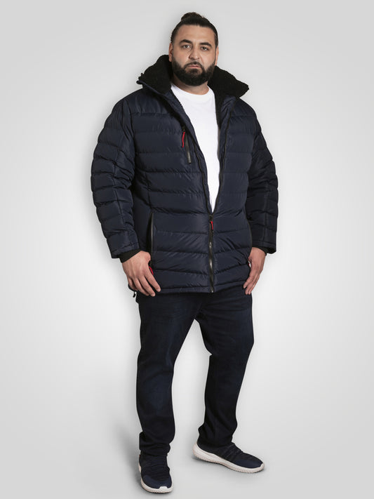 WORKINGTON -D555 Navy Blue Hooded Padded Jacket with Sherpa Lining