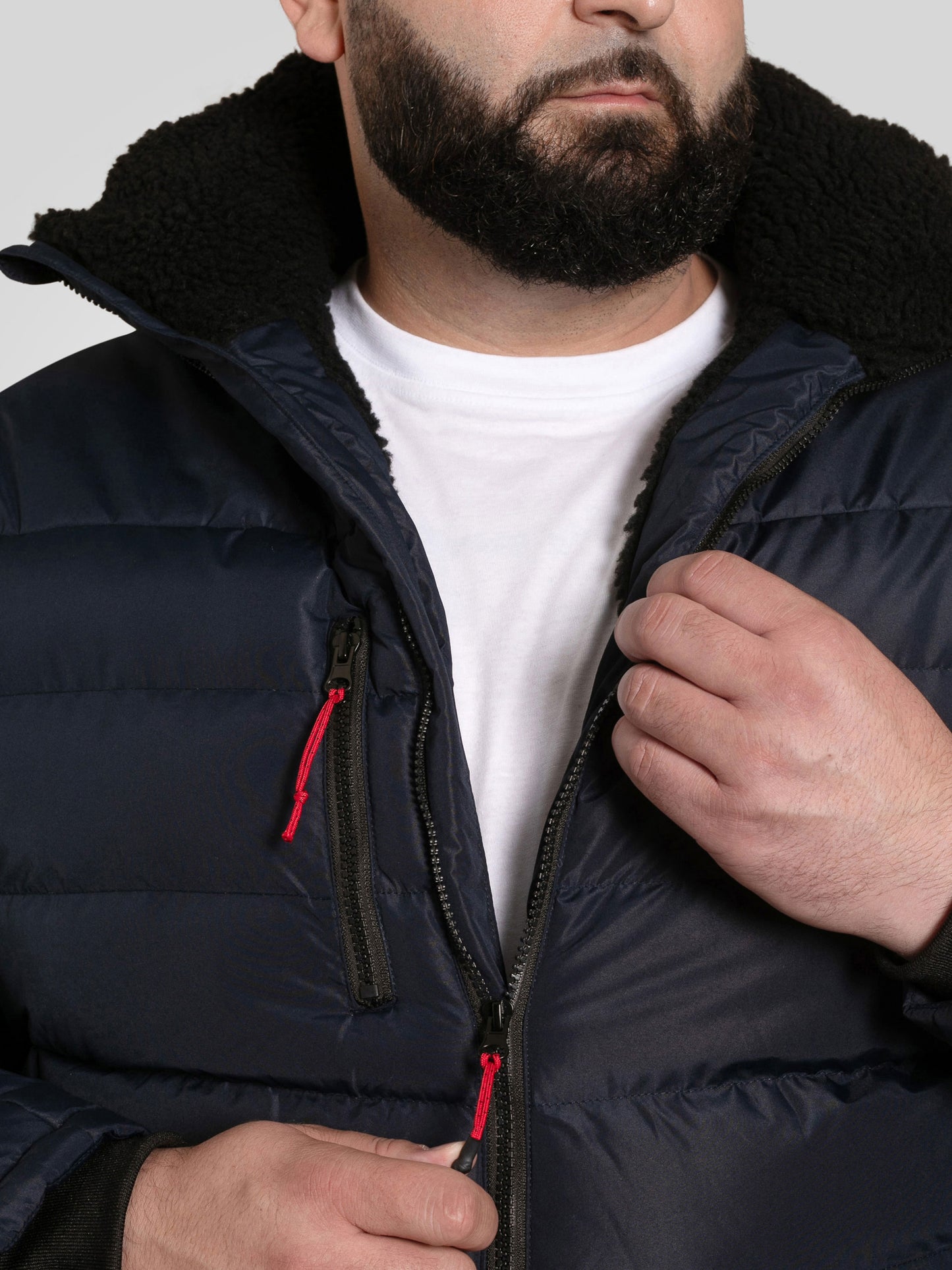 WORKINGTON -D555 Navy Blue Hooded Padded Jacket with Sherpa Lining