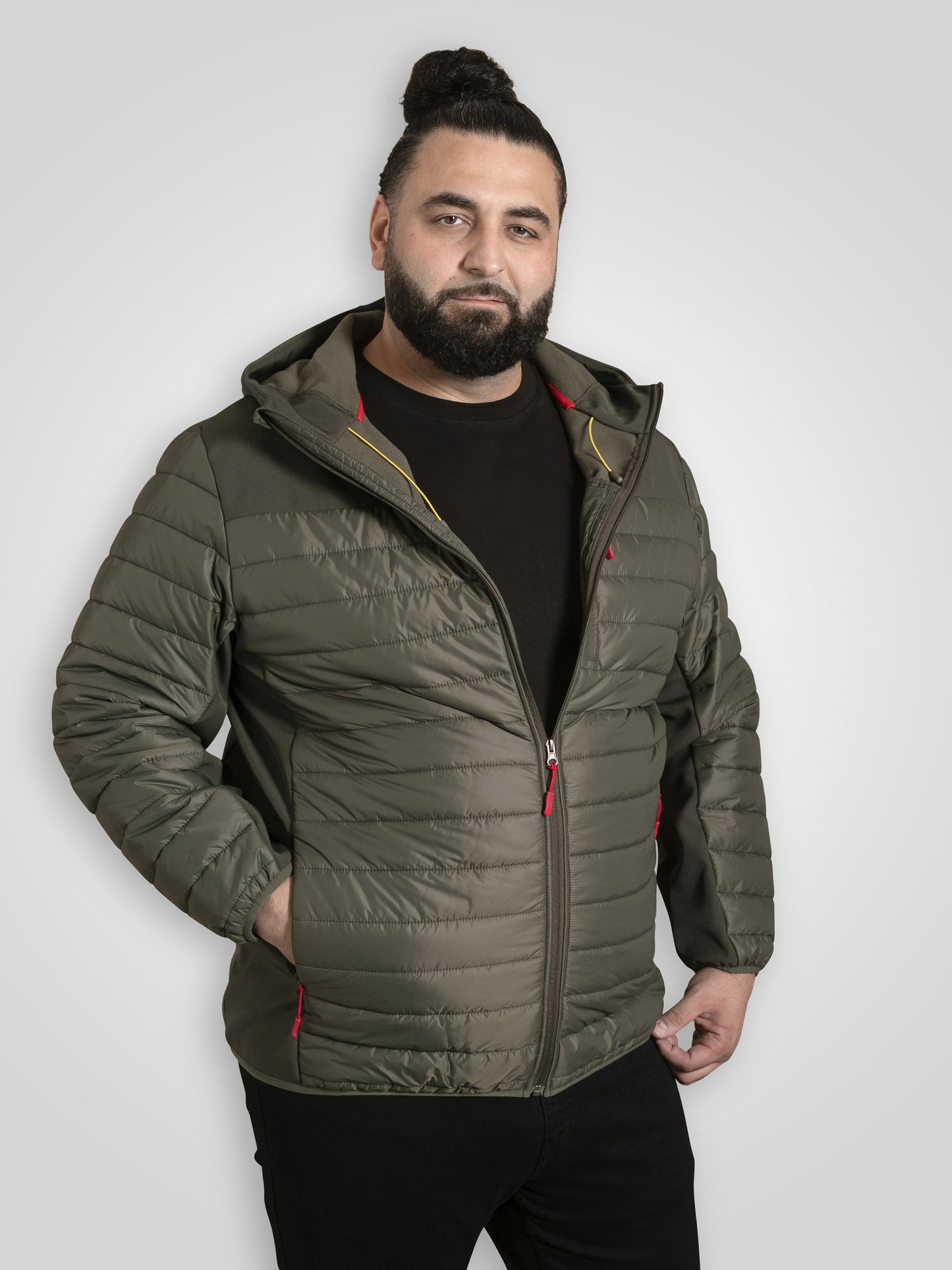 NORTHFIELD -D555 Khaki Green Hybrid Soft Shell Quilted Hooded Jacket