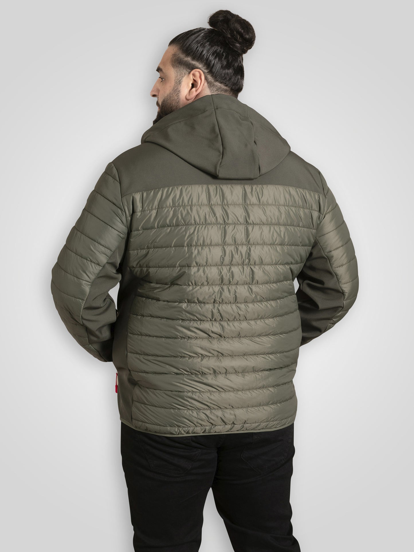 NORTHFIELD -D555 Khaki Green Hybrid Soft Shell Quilted Hooded Jacket