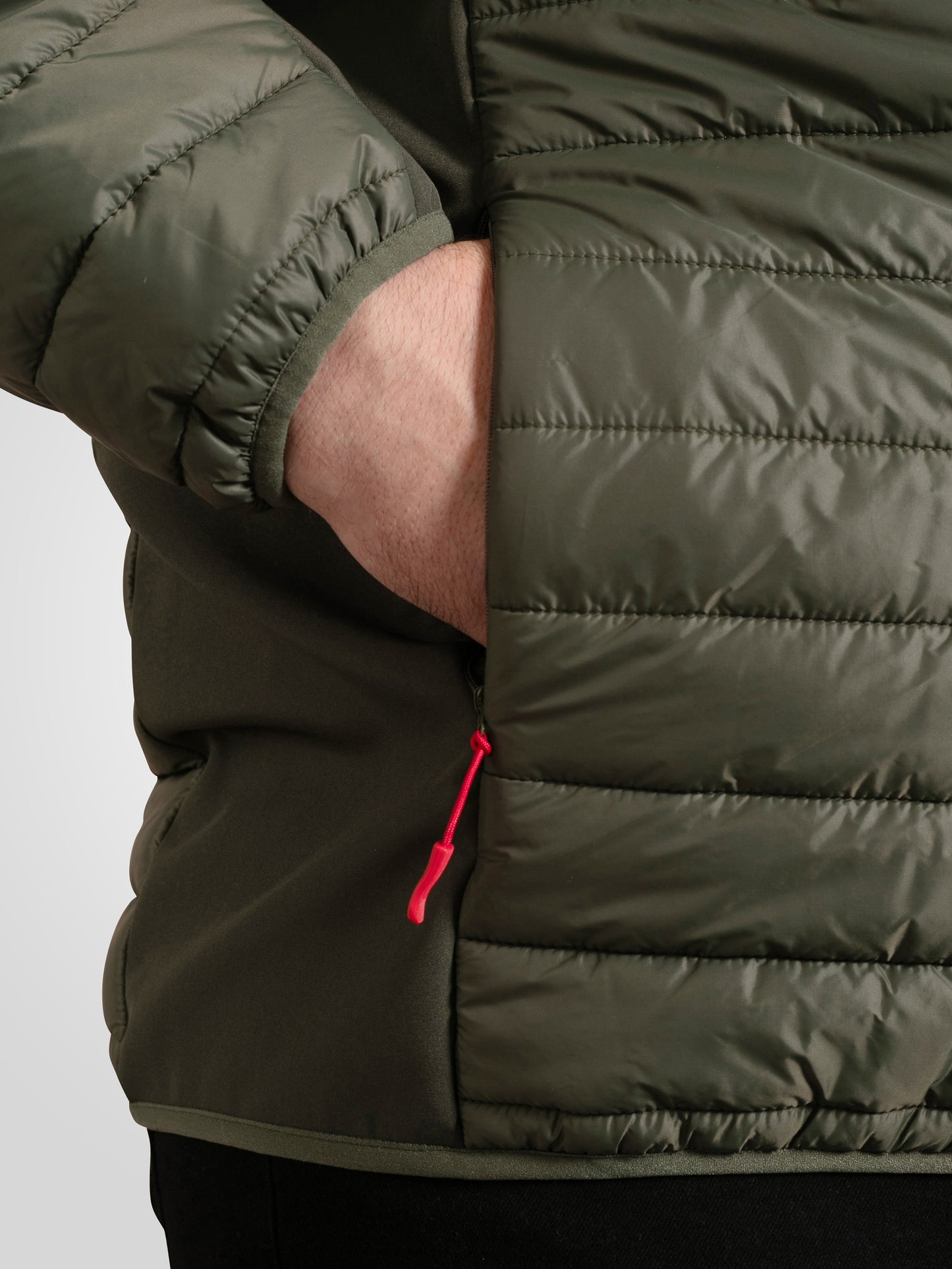 NORTHFIELD -D555 Khaki Green Hybrid Soft Shell Quilted Hooded Jacket