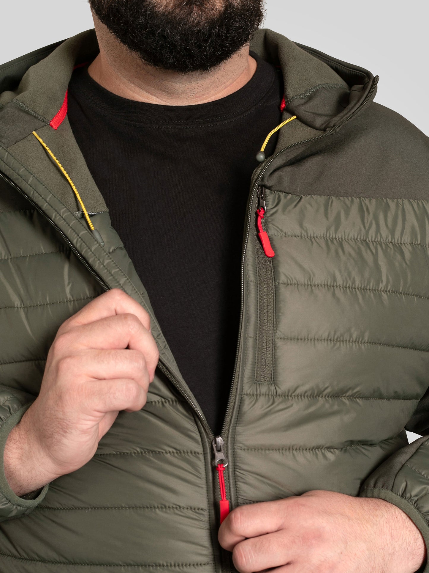 NORTHFIELD -D555 Khaki Green Hybrid Soft Shell Quilted Hooded Jacket