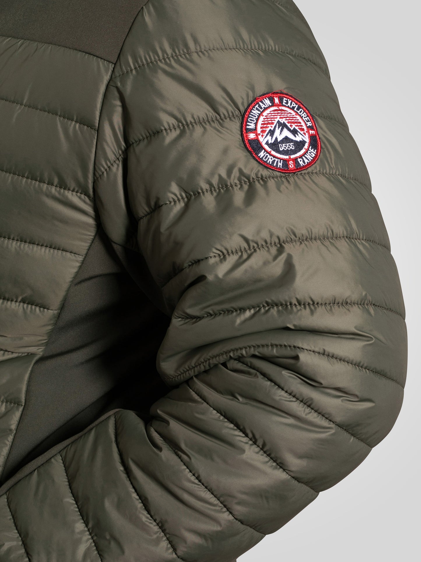 NORTHFIELD -D555 Khaki Green Hybrid Soft Shell Quilted Hooded Jacket