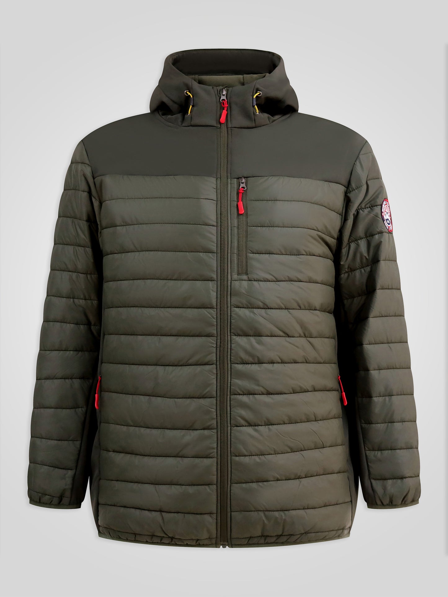 NORTHFIELD -D555 Khaki Green Hybrid Soft Shell Quilted Hooded Jacket