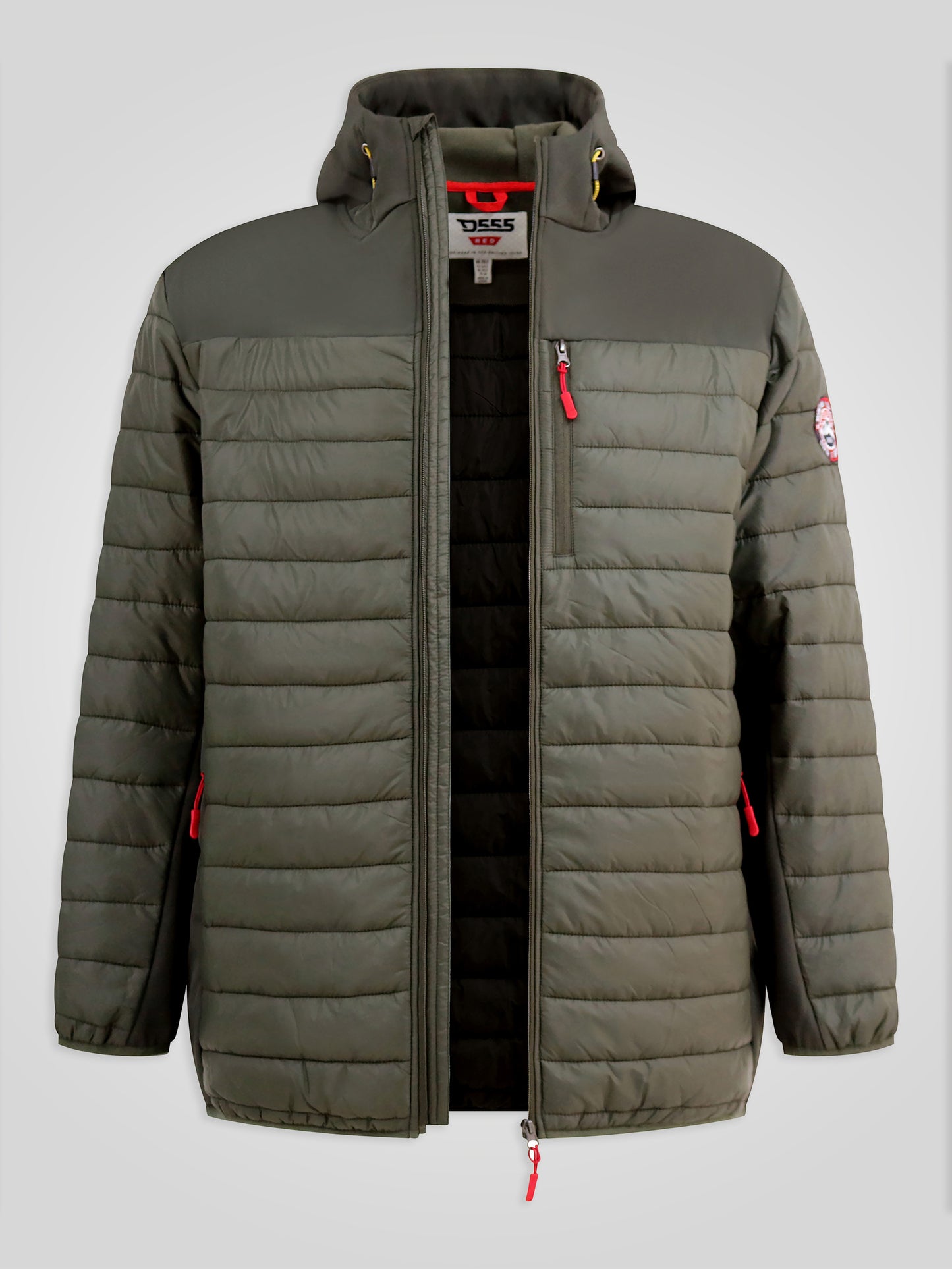 NORTHFIELD -D555 Khaki Green Hybrid Soft Shell Quilted Hooded Jacket