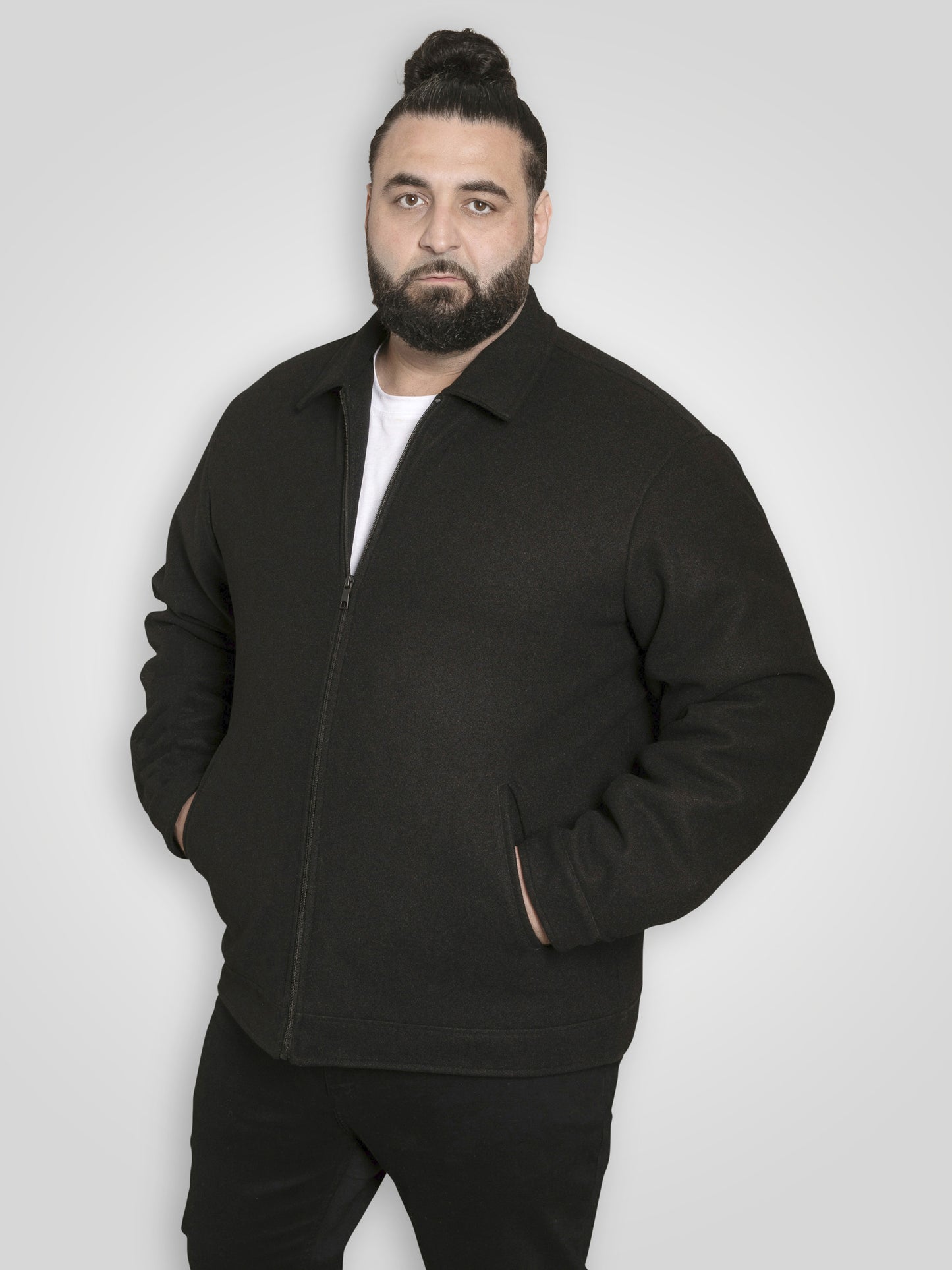 EPSOM -D555 Black Collared Melton Harrington Jacket