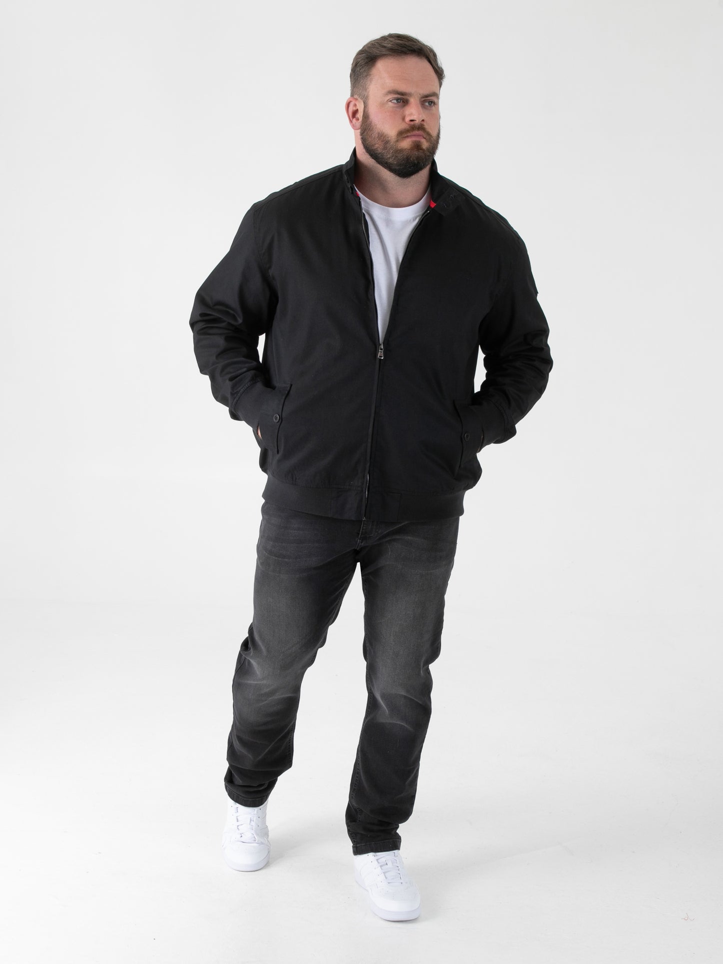 KENT -D555 Black Harrington Jacket with Elasticated Rib Hem and Cuffs