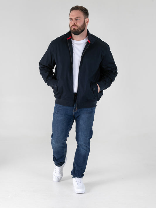 KENT -D555 Navy Blue Harrington Jacket with Elasticated Rib Hem and Cuffs