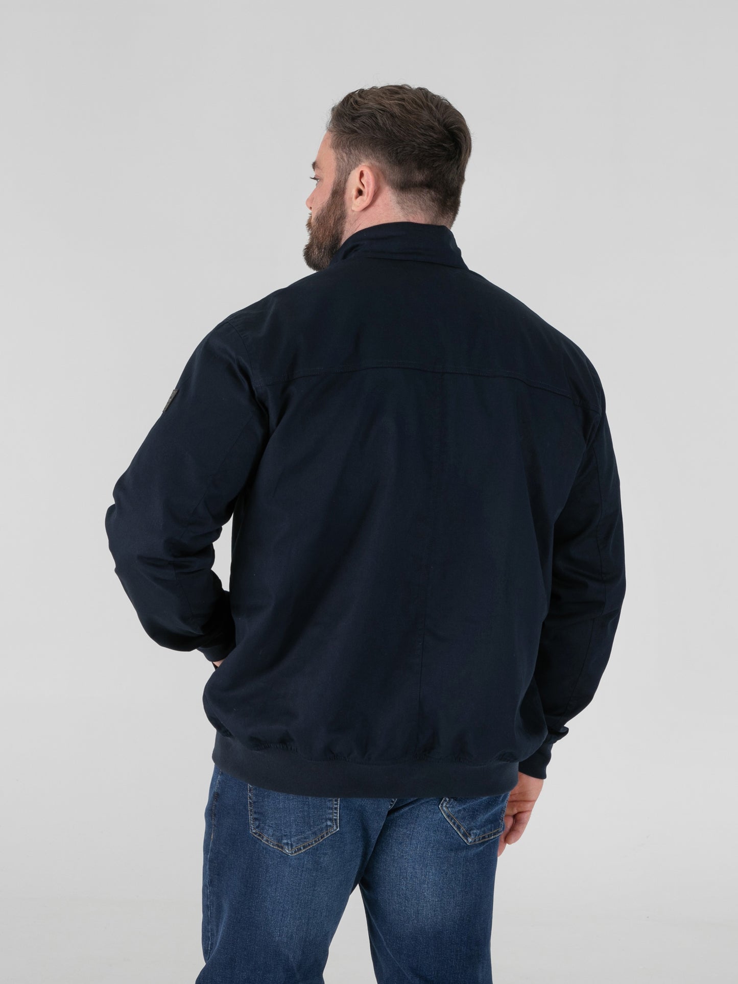 KENT -D555 Navy Blue Harrington Jacket with Elasticated Rib Hem and Cuffs