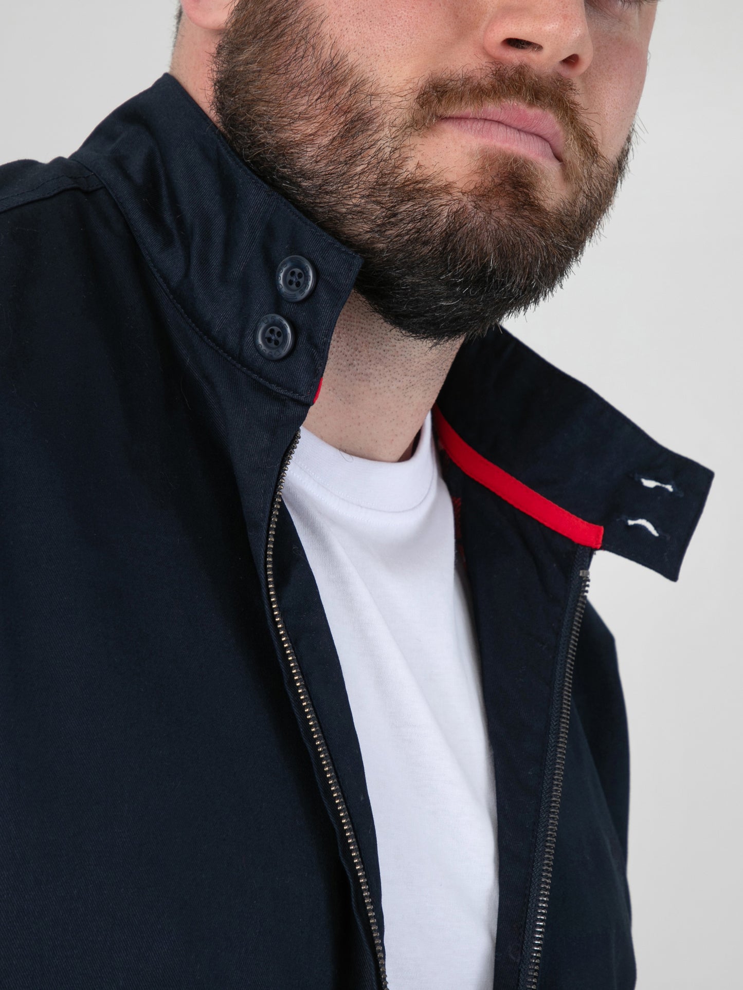 KENT -D555 Navy Blue Harrington Jacket with Elasticated Rib Hem and Cuffs