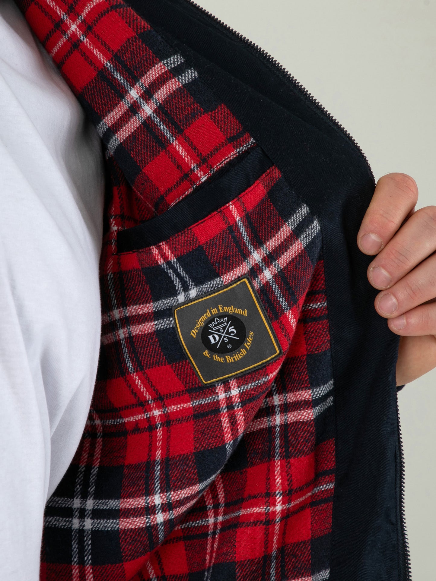 KENT -D555 Navy Blue Harrington Jacket with Elasticated Rib Hem and Cuffs
