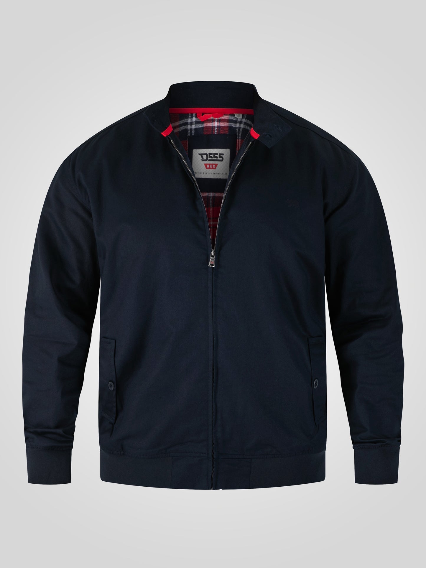 KENT -D555 Navy Blue Harrington Jacket with Elasticated Rib Hem and Cuffs