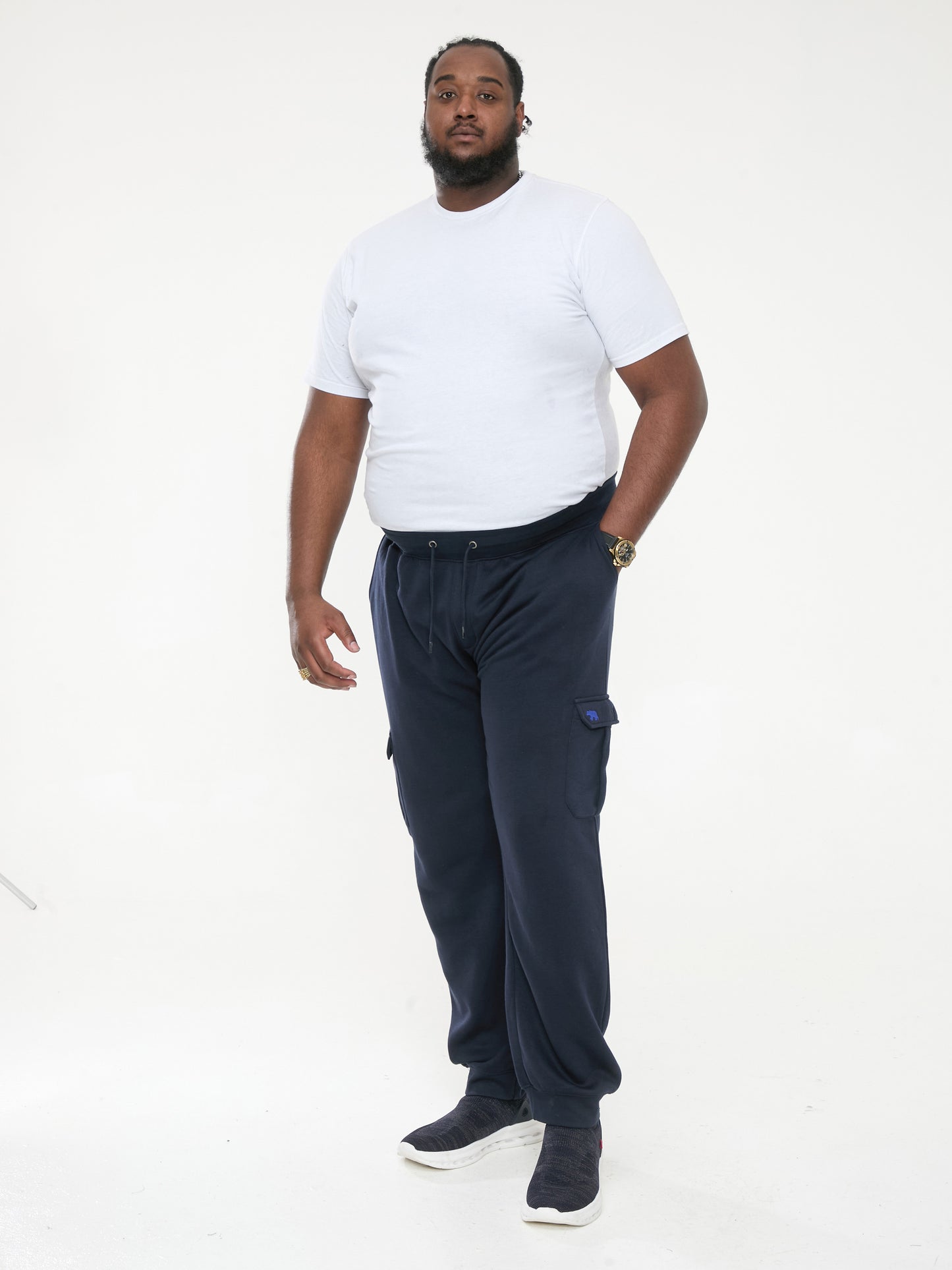 TILDEN 1 -D555 Navy Blue Cargo Pocket Joggers with Ribbed Cuffs