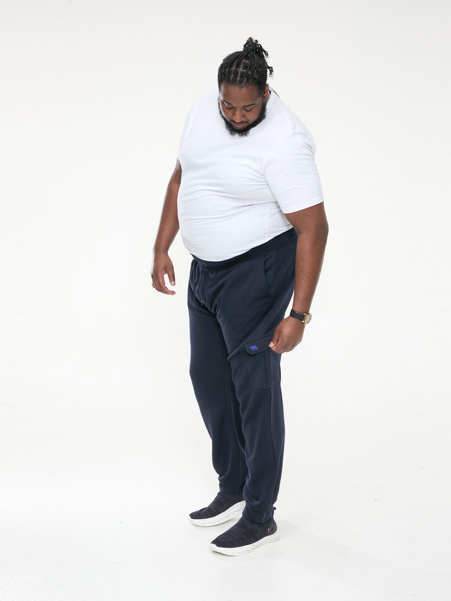 TILDEN 1 -D555 Navy Blue Cargo Pocket Joggers with Ribbed Cuffs