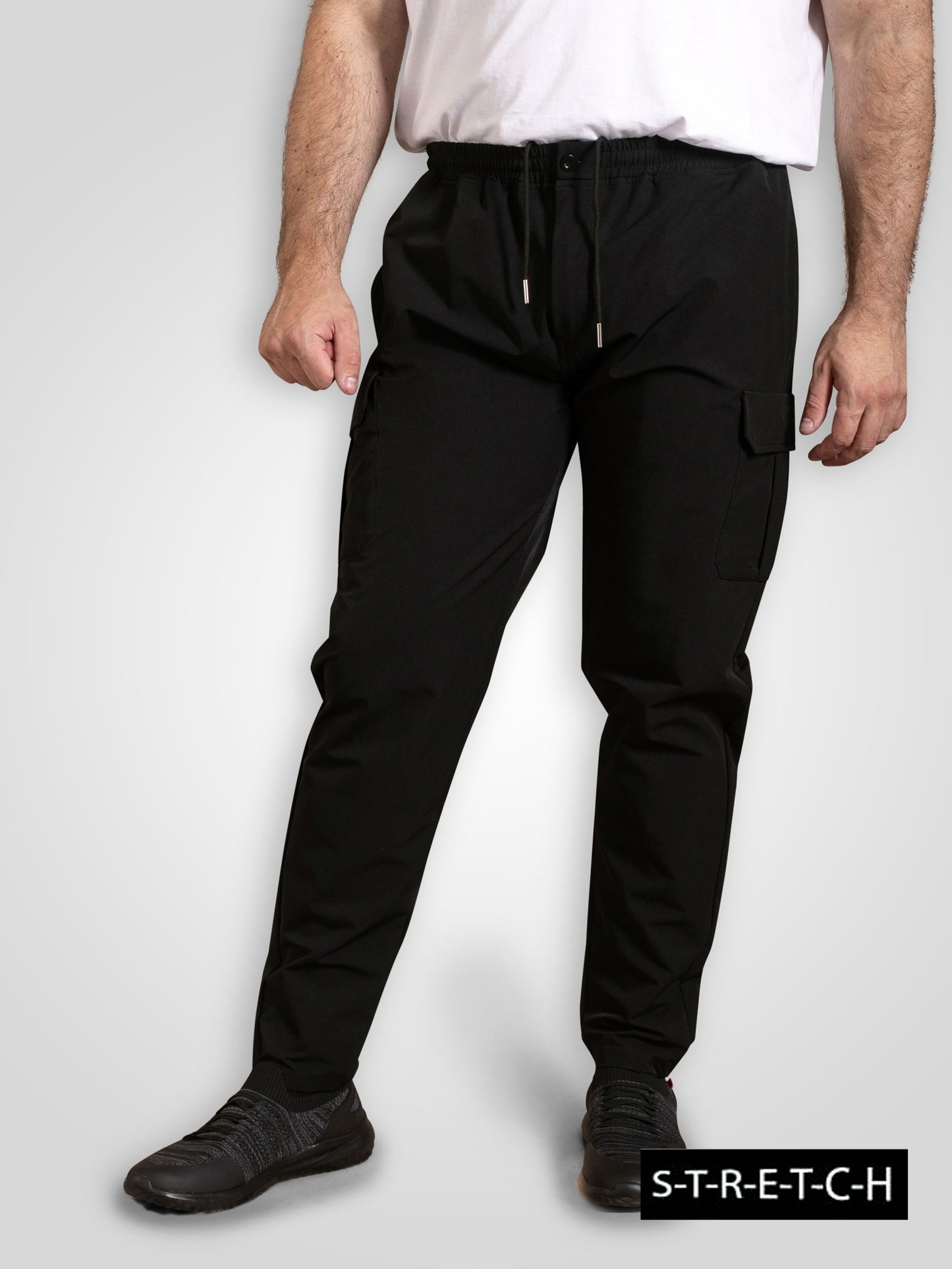FERNDOWN -D555 Black Couture Stretch Open Hem Jogger with Cargo Pockets