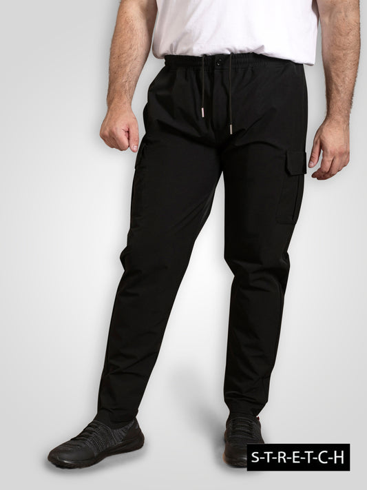 FERNDOWN -D555 Black Couture Stretch Open Hem Jogger with Cargo Pockets