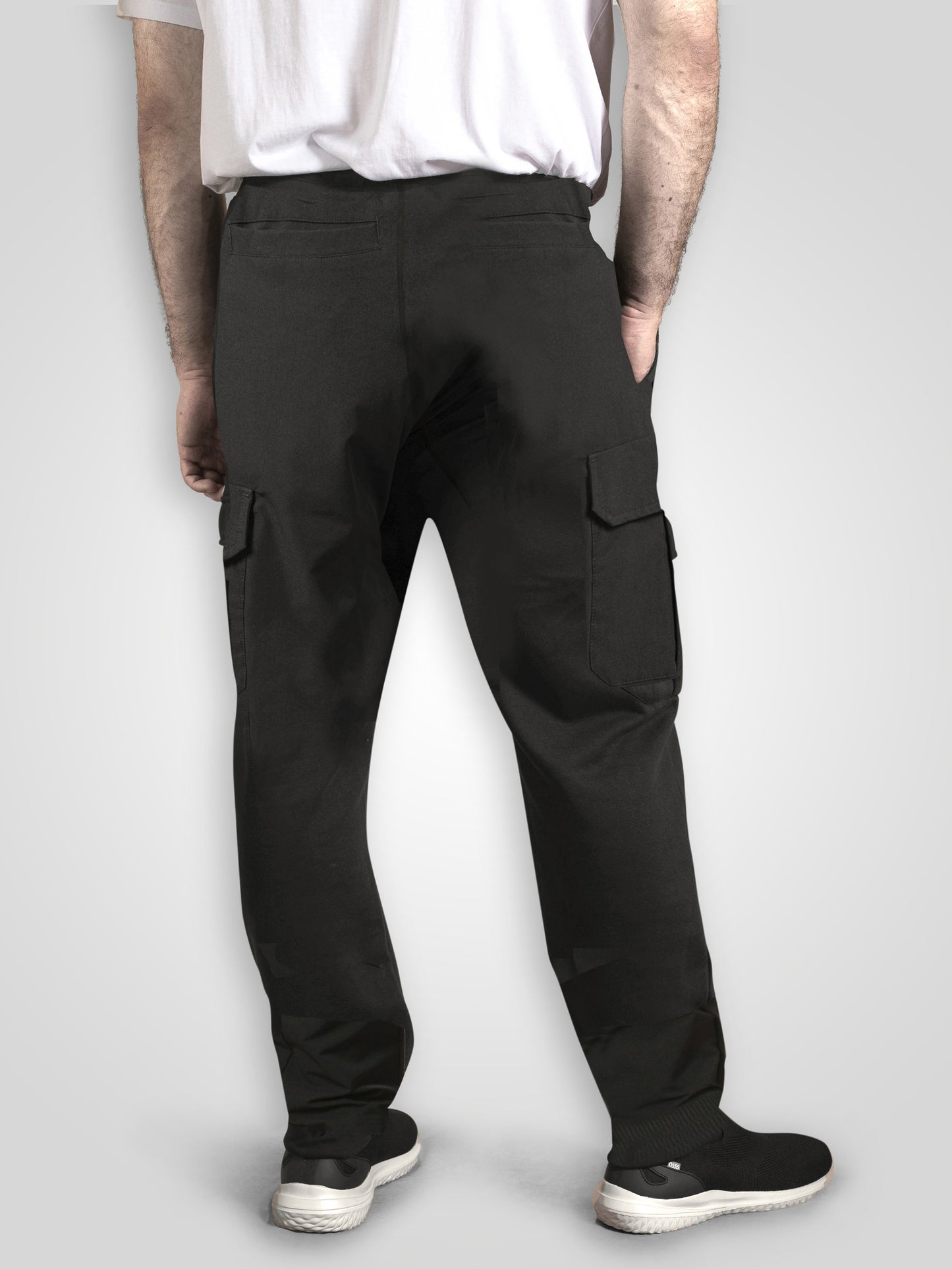 FERNDOWN -D555 Black Couture Stretch Open Hem Jogger with Cargo Pockets
