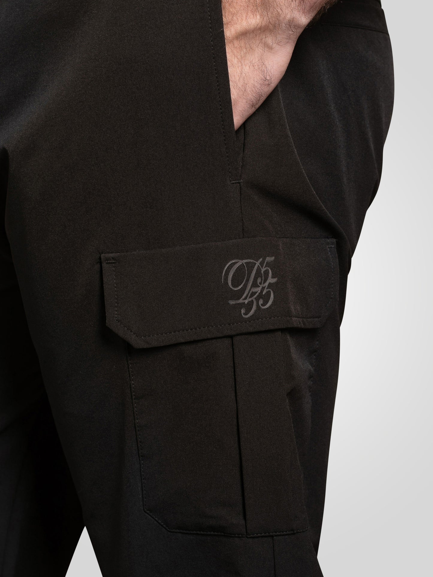 FERNDOWN -D555 Black Couture Stretch Open Hem Jogger with Cargo Pockets