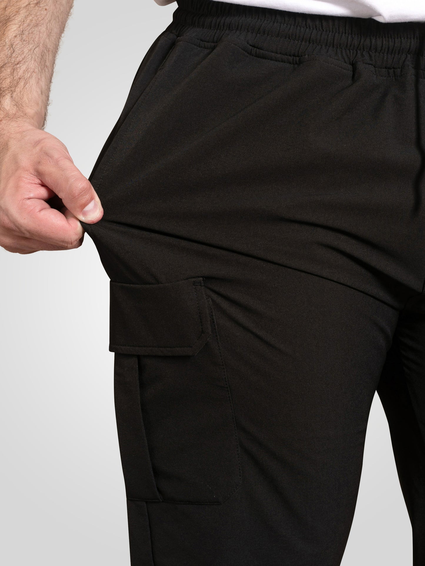 FERNDOWN -D555 Black Couture Stretch Open Hem Jogger with Cargo Pockets