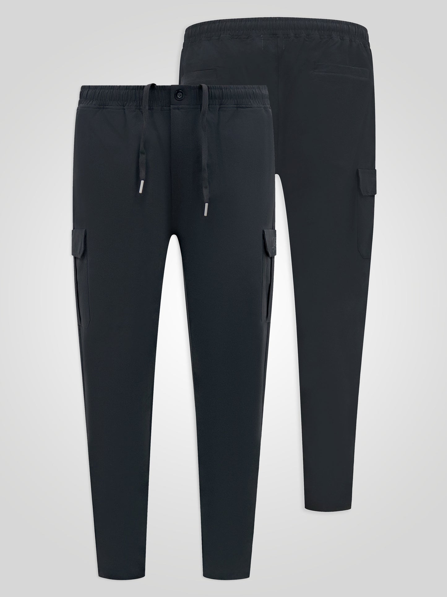 FERNDOWN -D555 Black Couture Stretch Open Hem Jogger with Cargo Pockets