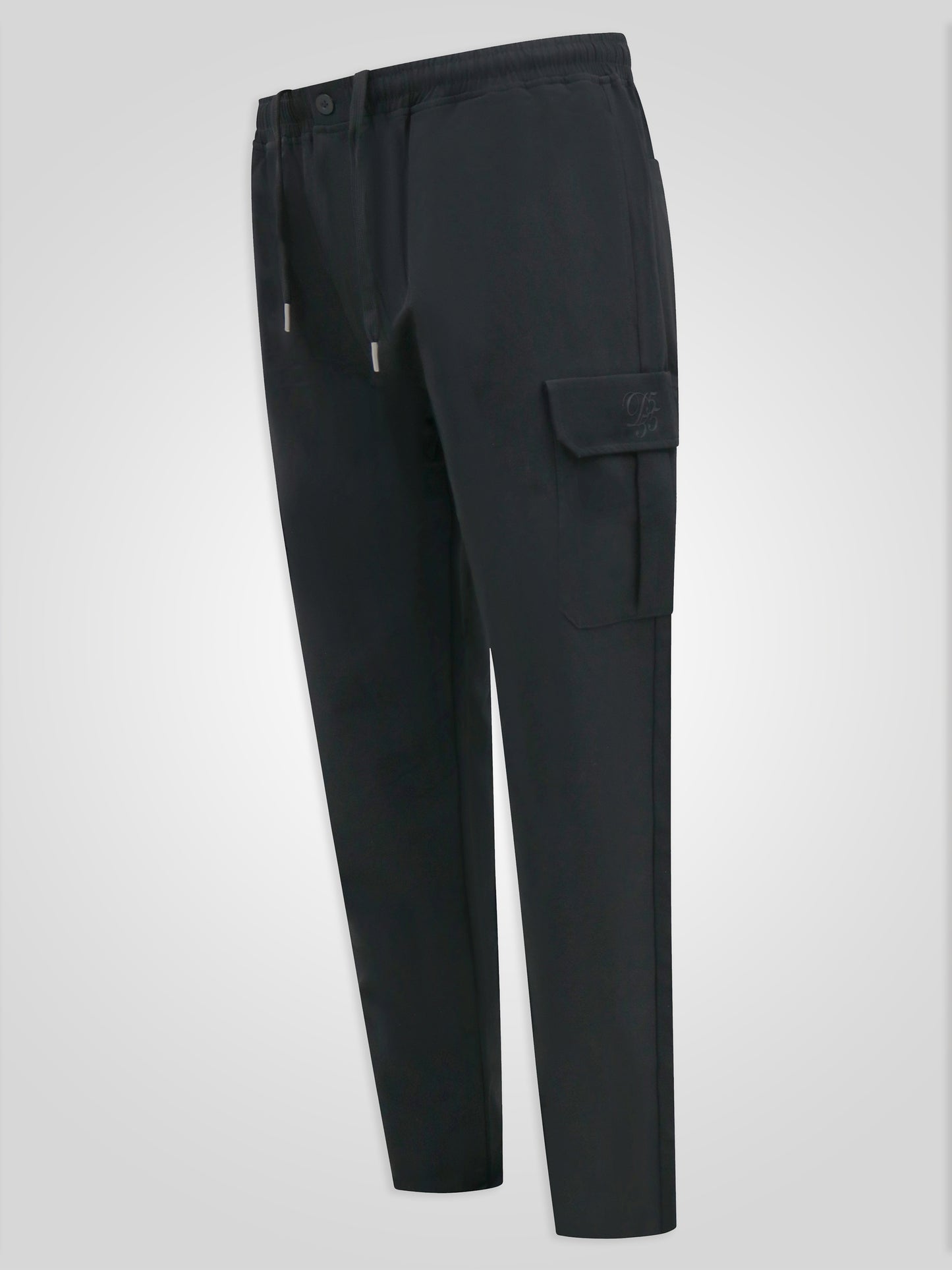 FERNDOWN -D555 Black Couture Stretch Open Hem Jogger with Cargo Pockets