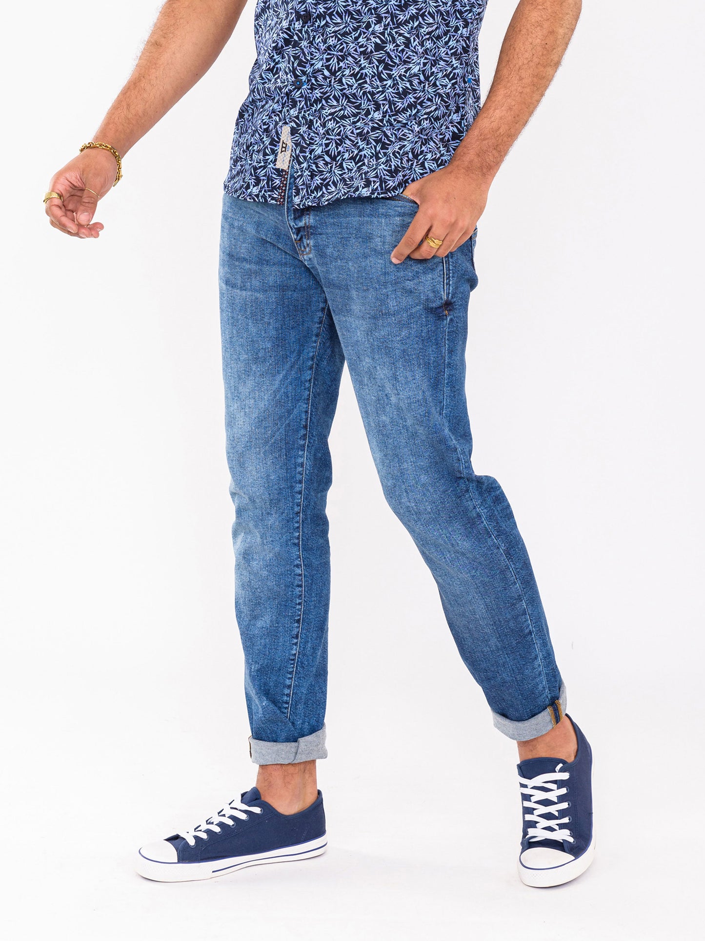 TAURUS -D555 Blue Stonewash Sandblasted Stretch Denim Jeans